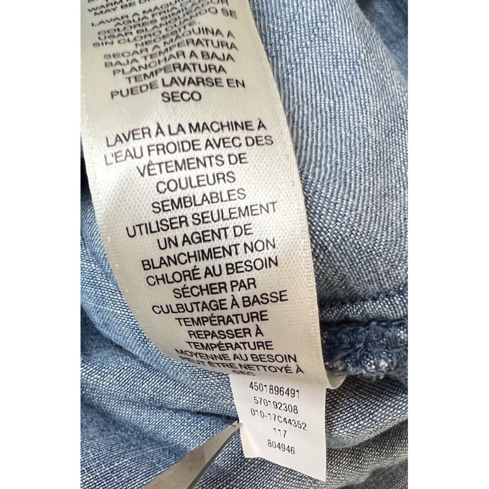 Chico's Long Denim Tunic Shirt Blue Button Up Roll Tab Sleeves 2 (12 Large) - Picture 13 of 13